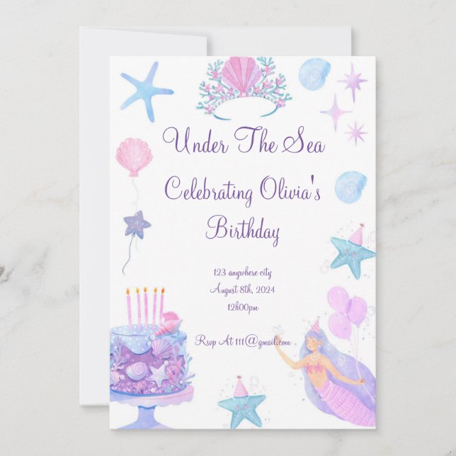 Mermaid Birthday Invitation  (Front)