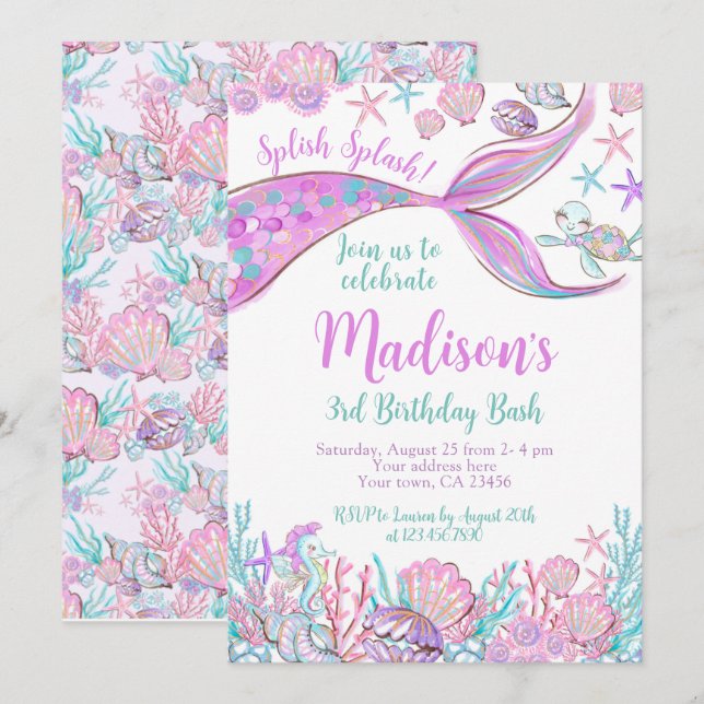Mermaid Birthday Invitation (Front/Back)