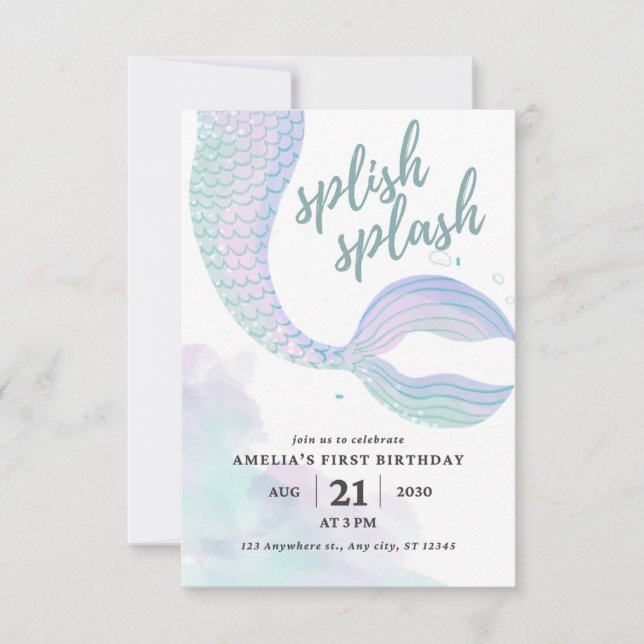 Mermaid Birthday  Invitation (Front)