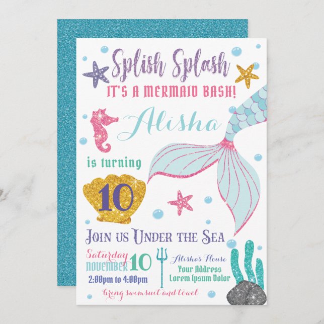 Mermaid Birthday Invitation (Front/Back)