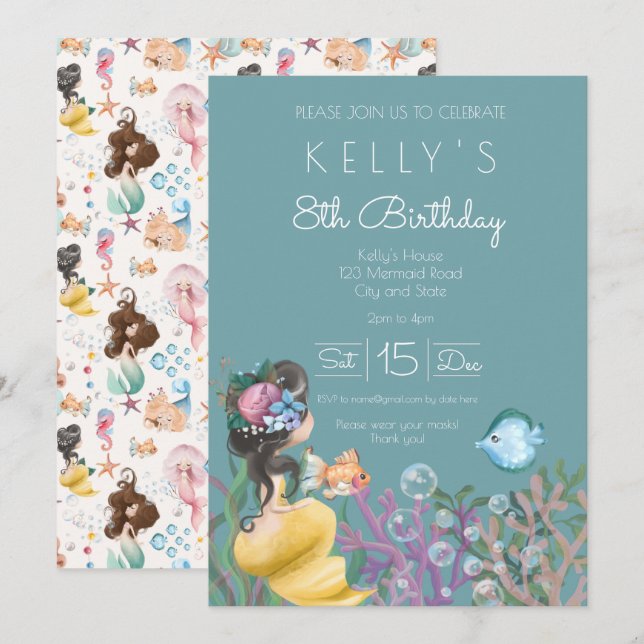 Mermaid Birthday Invitation (Front/Back)