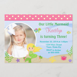 Mermaid Birthday Invitation Blonde 5x7 Photo Card