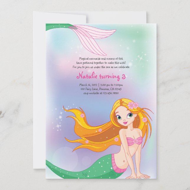 Mermaid Birthday Invitation Card (Front)