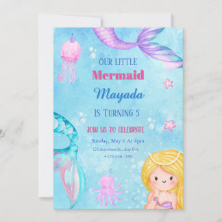 Mermaid Birthday Invitation Editable Template