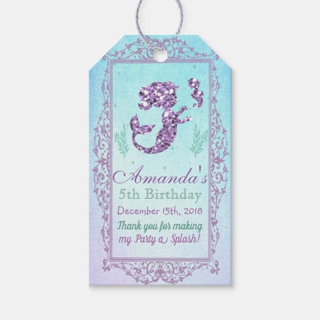 Mermaid Birthday Invitation Favour Gift Tag (Front)