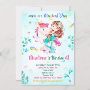 Mermaid birthday invitation Girl Magical party day