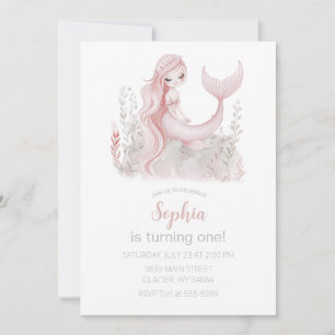 Mermaid Birthday Invitation in Pink
