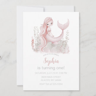 Mermaid Birthday Invitation in Pink