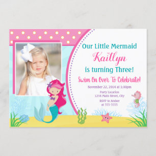 Mermaid Birthday Invitation, Mermaid Girl Party Invitation