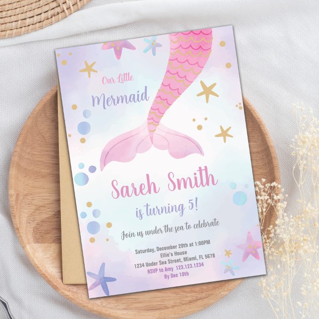 Mermaid Birthday Invitation,Mermaid Invitation (Pink Mermaid Birthday Invitation)