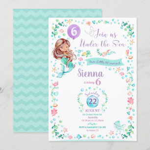 Mermaid Birthday Invitation Mermaid Party Dark Tan