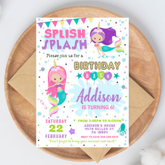 Mermaid Birthday Invitation Splish Splash Invite