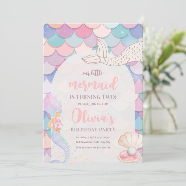Mermaid Birthday Invitation,Under The Sea Birthday Invitation (Standing Front)