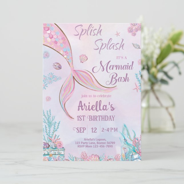 Mermaid Birthday Invitation Under the Sea Girl (Standing Front)