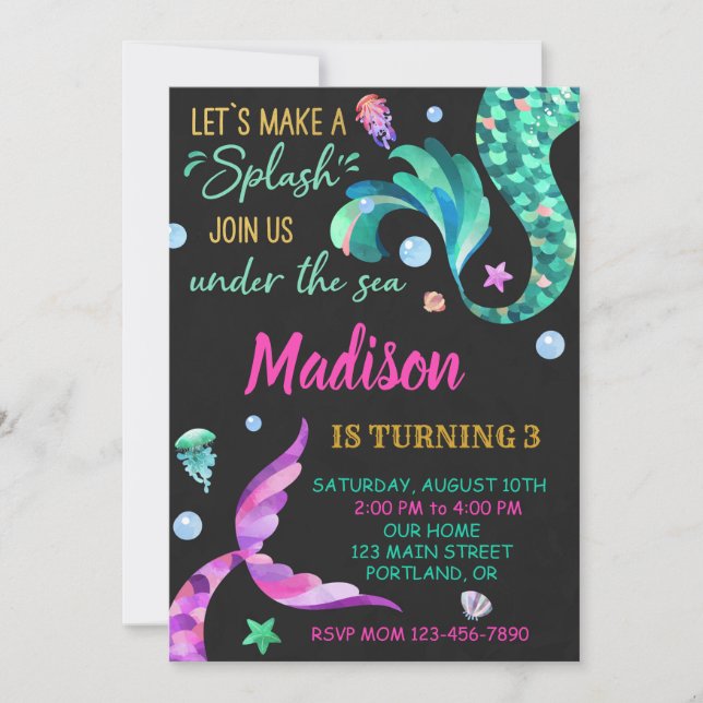Mermaid birthday invitation Under the sea invite (Front)