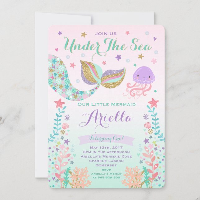 Mermaid Birthday Invitation Under The Sea Party (Front)