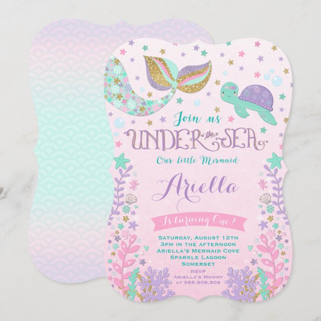 Mermaid Birthday Invitation Under The Sea Party (Front/Back)