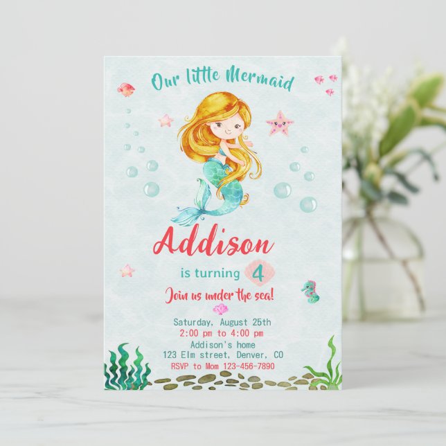 Mermaid birthday invitation Under the sea party (Standing Front)