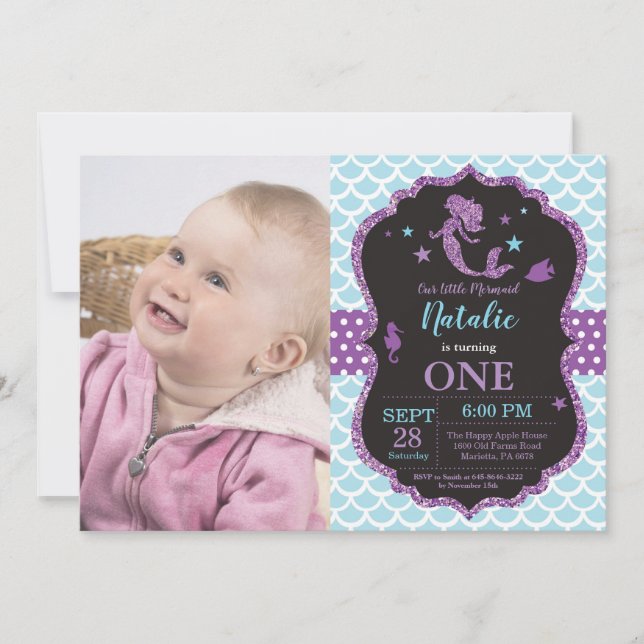 Mermaid Birthday Invitation Under the Sea Party (Front)