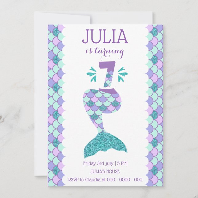Mermaid Birthday Invitation Under The Sea Party (Front)