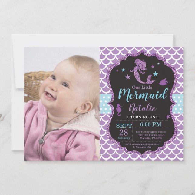 Mermaid Birthday Invitation Under the Sea Party (Front)