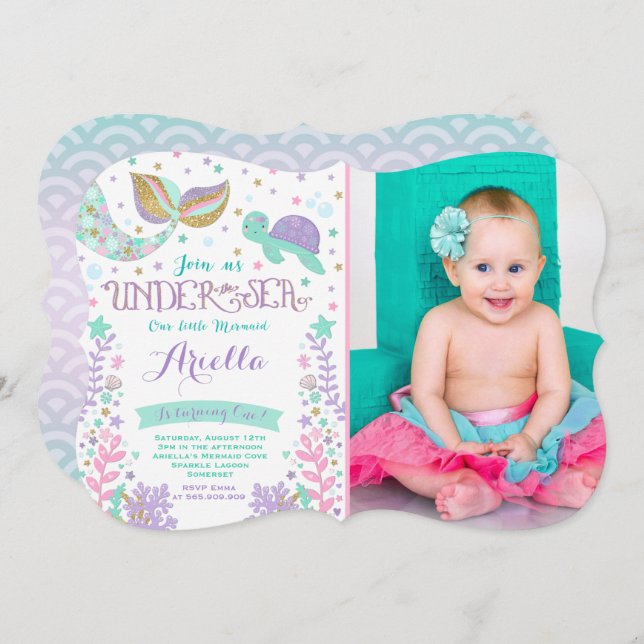 Mermaid Birthday Invitation Under The Sea Party (Front/Back)