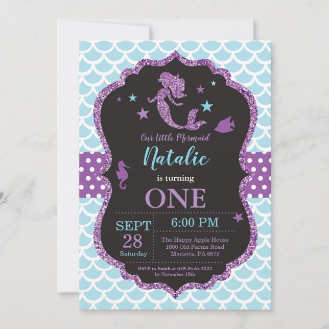 Mermaid Birthday Invitation Under the Sea Party (Front)