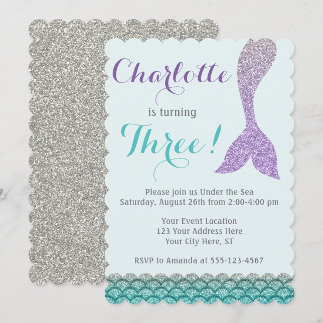 Mermaid Birthday Invitation • Under the Sea Theme (Front/Back)