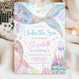 Mermaid Birthday Invitation, Under the Sea Theme  Invitation