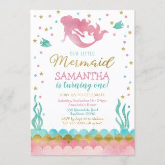 Mermaid Birthday Invitation, Watercolor Mermaid Invitation