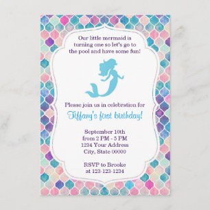 Mermaid Birthday Invitation with back