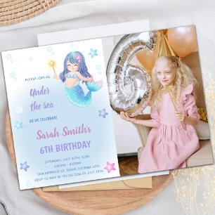 Mermaid Birthday Invitations with photo