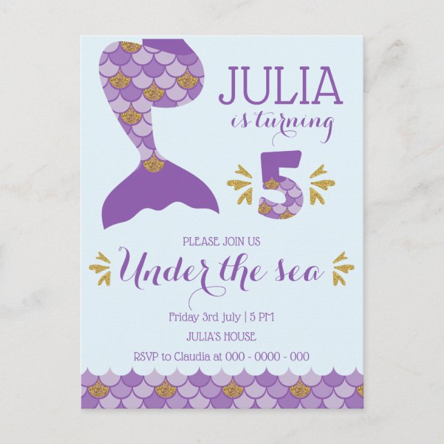 Mermaid Birthday Mermaid Number 5 Invitation Postcard (Front)
