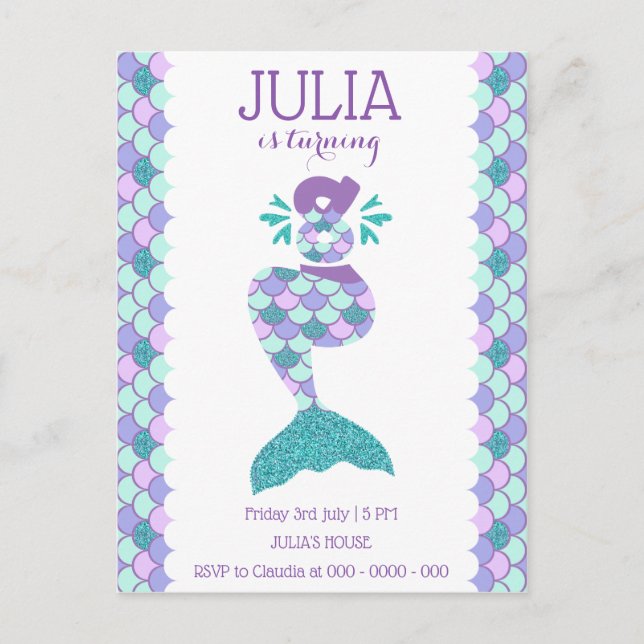 Mermaid Birthday Mermaid Number 8 Invitation Postcard (Front)