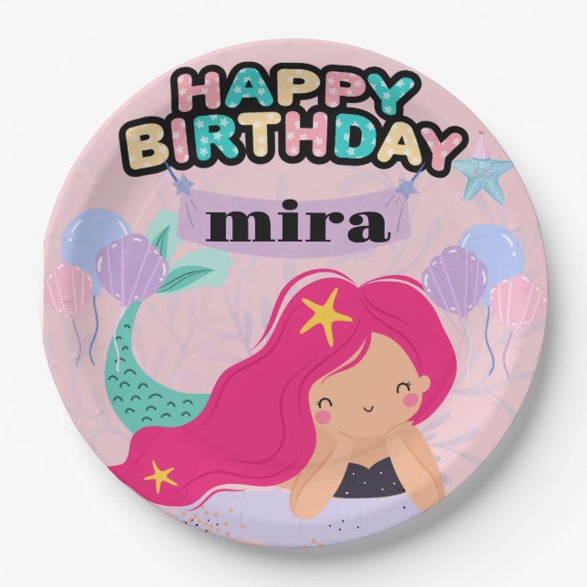 Mermaid Birthday Paper Plate Design – Underwater  (Front)