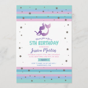 Mermaid Birthday Party Any Age 5th 6th 7th Invite