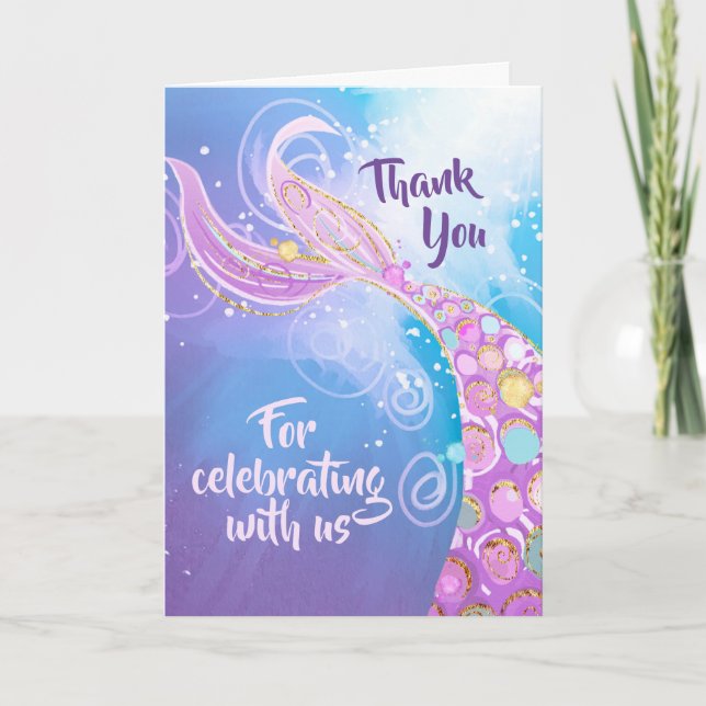 Mermaid Birthday Party Bash Thank You Card (Front)