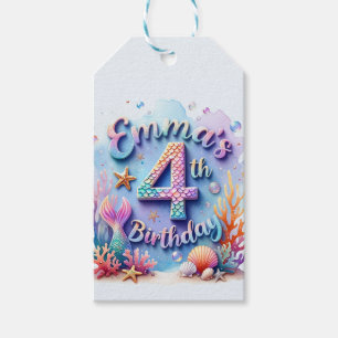 Mermaid Birthday Party Custom Name Age Emma 4 Gift Tags