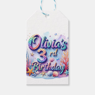 Mermaid Birthday Party  Custom Name Age Olivia 3 Gift Tags