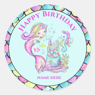 Mermaid Birthday Party Customisable Stickers