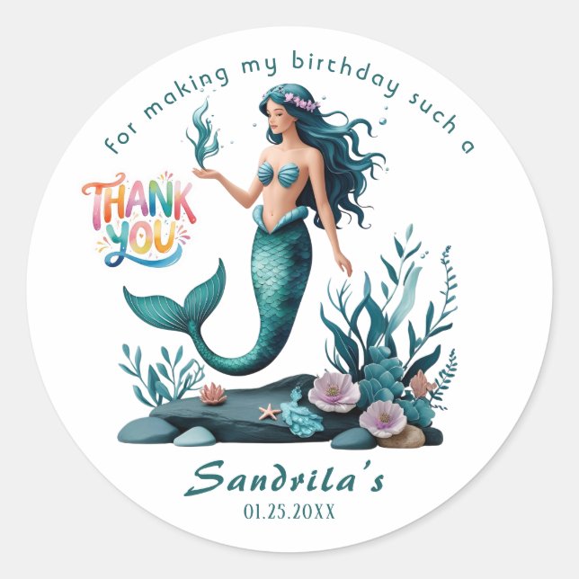 Mermaid  Birthday Party der The Sea Mermaid  Classic Round Sticker (Front)