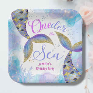 Mermaid Birthday Party Girls Blue Teal Paper Paper Plate