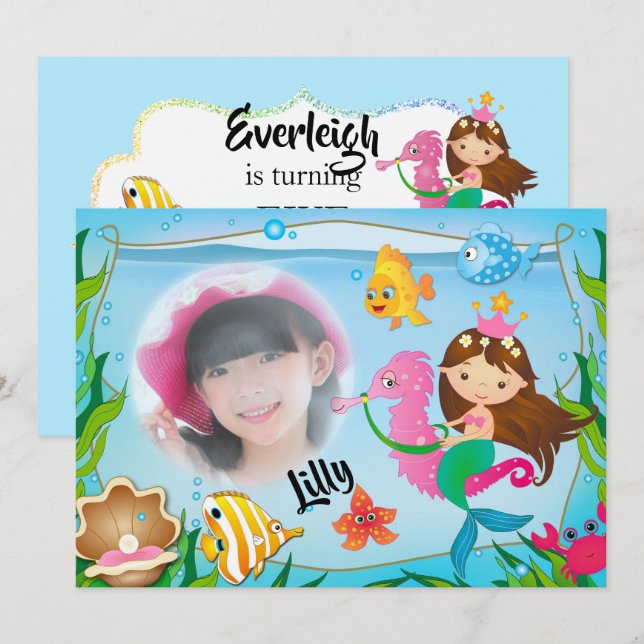 Mermaid Birthday Party Invitation (Front/Back)