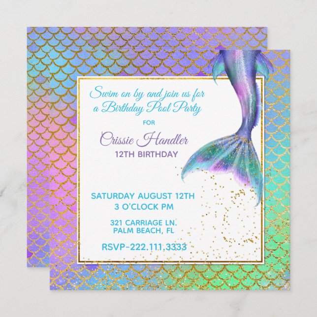 Mermaid Birthday Party Invitation (Front/Back)