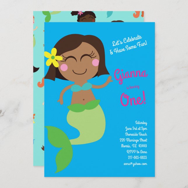 Mermaid Birthday Party  Invitation (Front/Back)