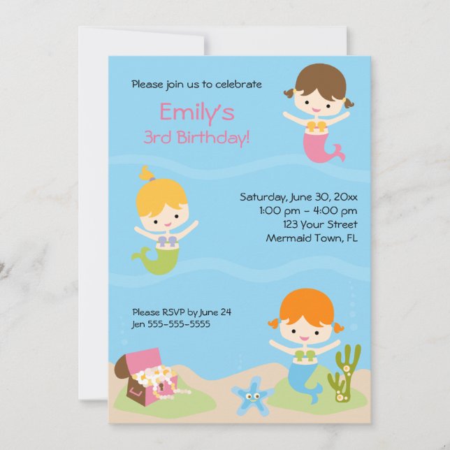 Mermaid Birthday Party Invitation (Front)