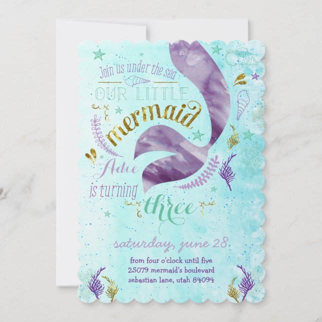 Mermaid Birthday Party Invitation (Front)
