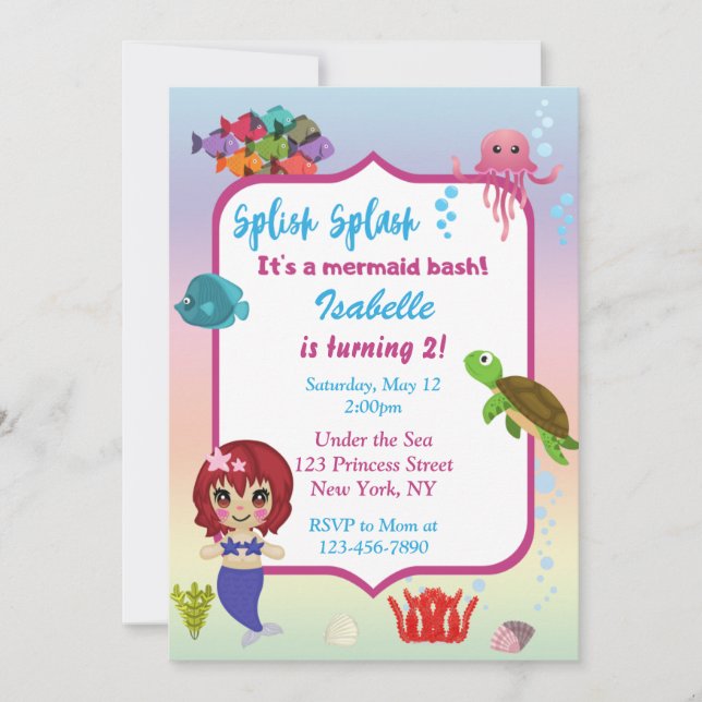 Mermaid Birthday Party Invitation (Front)