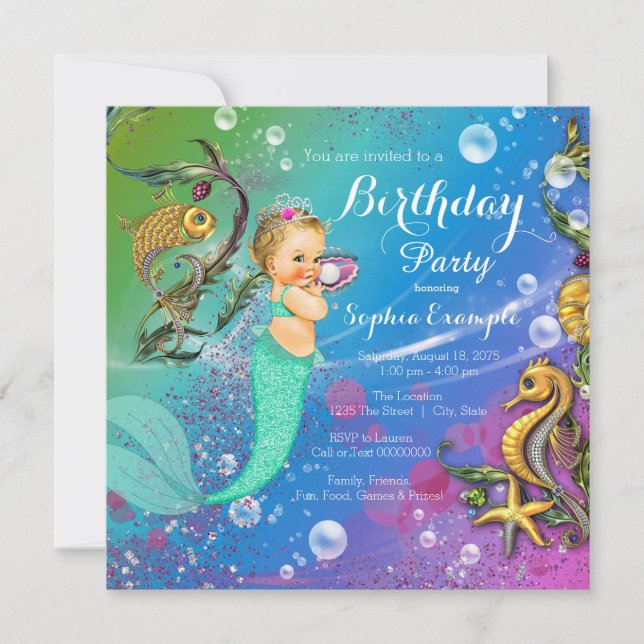 Mermaid Birthday Party Invitation (Front)