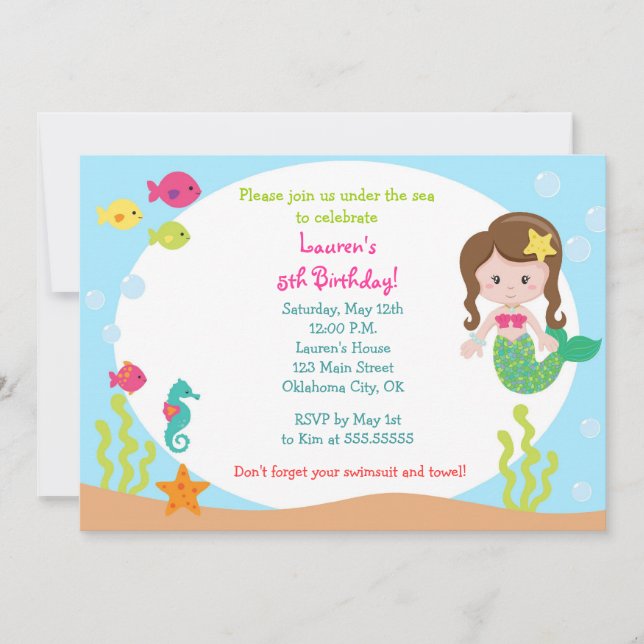 Mermaid Birthday Party Invitation (Front)
